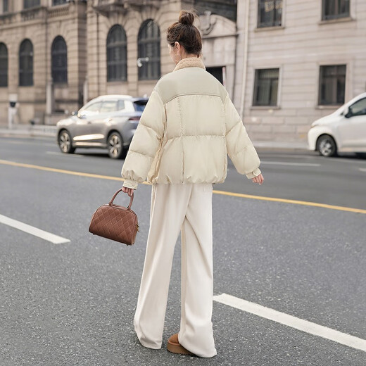 Sibaishe 90 velvet stand collar down jacket for women 2025 winter new style spliced button off shoulder long sleeve jacket