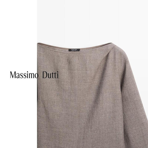 Massimo Dutti autumn and winter new product 2025 women's elegant quiet luxury style high-end felt texture boat neck blouse shirt 05173973 Mocha Brown XS (165/84A)