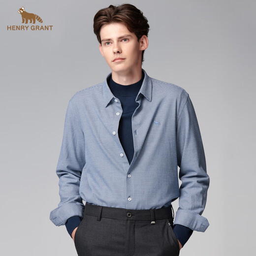HENRY GRANT Henry Grant long-sleeved autumn men's tops plaid men's autumn button-up regular shirt placket men's blue (QSC244230U211) 46 (170/88A)