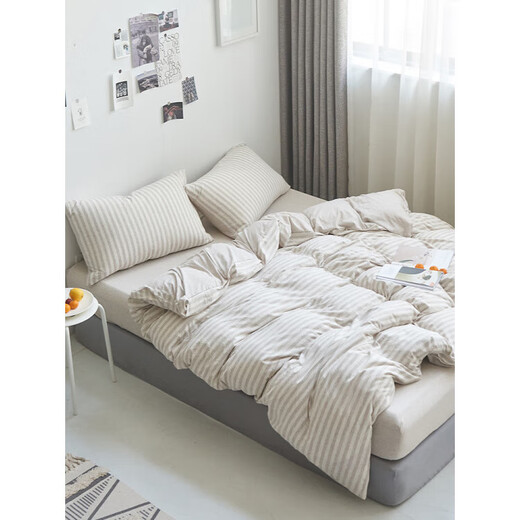 He Jiagong Tianzhu cotton quilt cover single piece pure cotton 1.5x2mx2.3 single 200x230cm220x240 quilt cover 180x200 light coffee medium strip baby quilt cover single piece 120cm*150cm