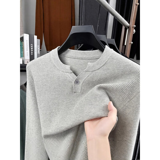 Dances with Wolves (DANCING WOLVES) pineapple pattern Henry collar sweater men's spring and autumn new fashion casual pure cotton texture long-sleeved T-shirt dark gray M 165 ((recommended 100-120)