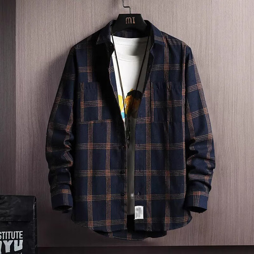 Kuraishi Kazuki trendy brand long-sleeved plaid shirt, high-end men's autumn and winter all-match popular shirts, casual jackets, loose tops, gray 3XL