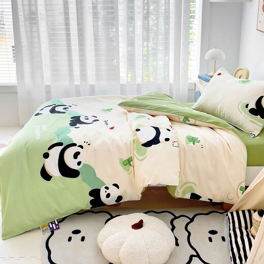 Kindergarten bed pure cotton quilt three-piece nap children's quilt pure cotton baby six-piece kindergarten entry kit Panda Paradise 120*150cn single piece quilt cover