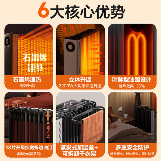 Gree (GREE) graphene electric oil heater household electric heater piece 13 pieces widening anti-scalding fast heating humidifying dry clothes electric heater heating appliance NY23-S7022
