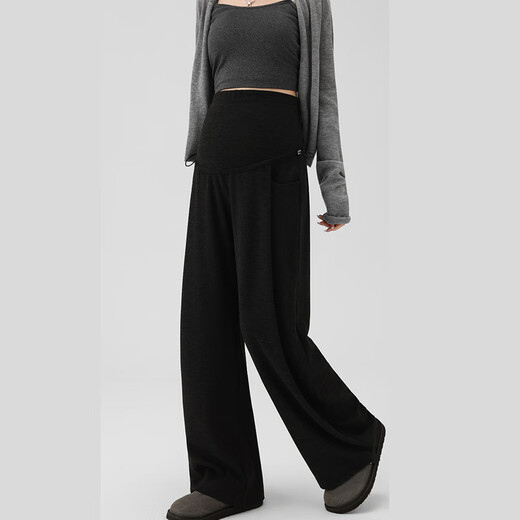 Ranqi Mommy Maternity Pants Autumn Outerwear Pregnancy Pants Spring and Autumn 2025 New Belly Supporting Wide Leg Pants Autumn and Winter Dark Gray Velvet Style L