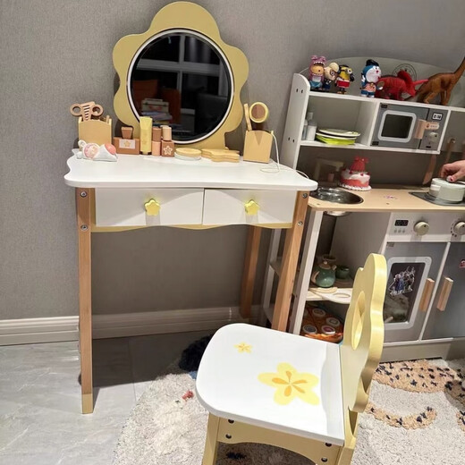 Shantou Lincun children's dressing table princess little girl dressing table wooden playroom artificial toy girl jewelry birthday gift nunukids beech wood dressing table + stool
