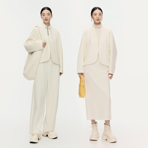 AUM Easy Suit 2025 Winter New Women's Clothing Temperament Wool Cotton Light Texture Knitted Jacket Trousers Half Skirt White Jacket S