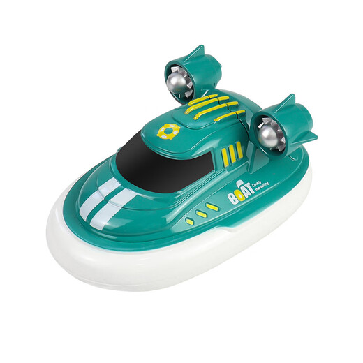 Qi Qijun plays with water, remote control tugboat, waterproof and rechargeable mini ship, simulation boy toy model, children's RC toy small gift, 9 cm mini remote control hovercraft - green, free remote control battery + spare paddle + screwdriver