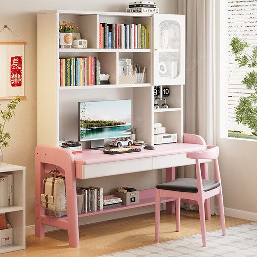 Huixun solid wood children's study desk desk bookshelf integrated student desk home lifting desk simple computer desk walnut color #desk + bookshelf 80cm*60cm*75cm total height 180cm