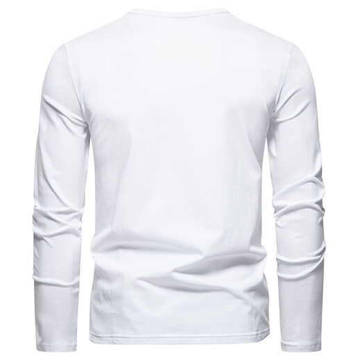 MLB&NY trendy brand v-neck right shoulder long-sleeved T-shirt 2025 new T-shirt for men with loose t-shirt bottoming shirt Henry collar top white S weight 90-120Jin Jin is equal to 0.5 kg