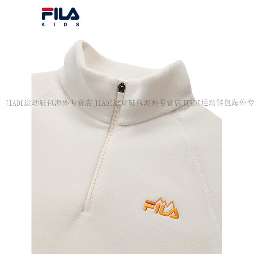 FILA KIDS Children's Clothing Boys' Sweaters 2025 Winter New Children's Velvet Warm Pullover Top Official Authentic Pear Blossom White-IV M 140c