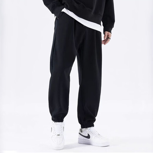 Liyang Autumn 2025 New Straight Leg Loose Sweatpants Men's Korean Fashion Sports Pants Simple Versatile Drape Casual Pants Plus Velvet Style Straight Leg Black 2XL (Suitable for 130-145 Jin Jin equals 0.5 kg)