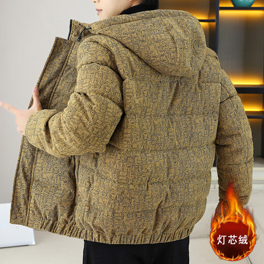 Aoxuanjue cotton men's winter hooded jacket men's high-end corduroy cotton jacket to prevent cold and warm men's clothing black XL recommended 120-135Jin Jin equals 0.5 kg