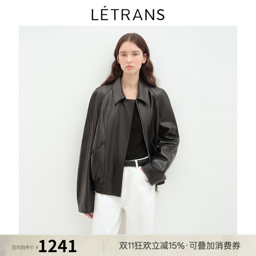 LETRANS Yuanyi Fashionable Sliced Lapel Sheepskin Leather Jacket Women's 2025 New Spring Short Jacket Black L