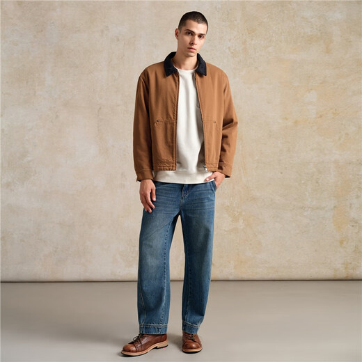 Giordano Designer Cotton Jacket Men's Pure Cotton Bath Style Contrast Color Lapel Cotton Jacket 18075818 06 Army Blue L