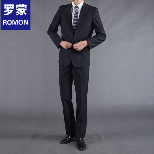 ROMON two-piece men's casual suit, slim two-button small suit, business professional formal wear, youth suit, professional suit, one-button black suit + trousers + vest M (100Jin Jin is equal to less than 0.5 kg)