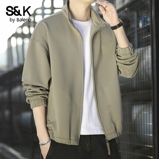 Baleno S&K stand collar jacket men's coat autumn and winter new plus velvet casual loose versatile trendy men's tops Bean Green Regular XL