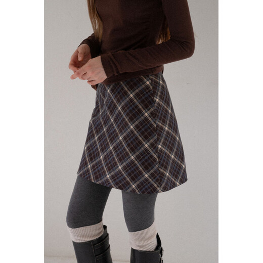 EGGKA Korean retro plaid high-waisted A-line skirt slim casual commuting arm-wrapped short skirt E25B3855YM Kalange M