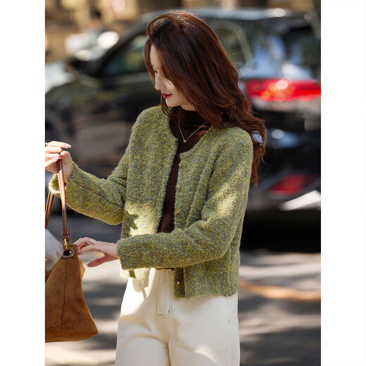 Awakening paradise, lazy variegated brushed winter fashion short knitted sweater cardigan for small people, dark green, one size fits all