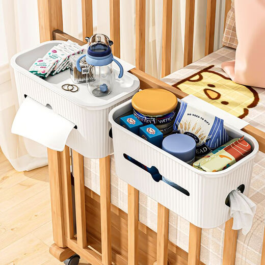 Fantasy bedside hanging basket student dormitory bedside rack upper bunk bed mobile phone storage artifact crib diaper hanging bag Crescent White-upgraded model with paper extraction port + cable outlet