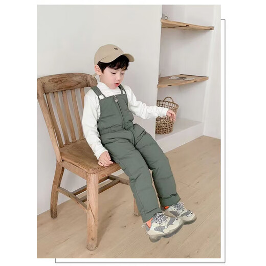 Warm winter children's down cotton overalls for boys and girls, zippered crotch jumpsuit for babies aged 1-3 years old, winter outer wear, light red 100 cm