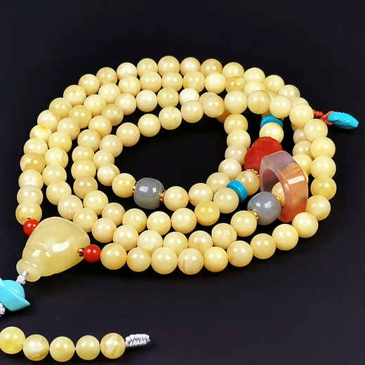 Amber style, one thing, one picture, one certificate, beeswax bracelet, 108 beads, rosary, natural amber necklace, raw ore, bead string, 23.21g, 6mm