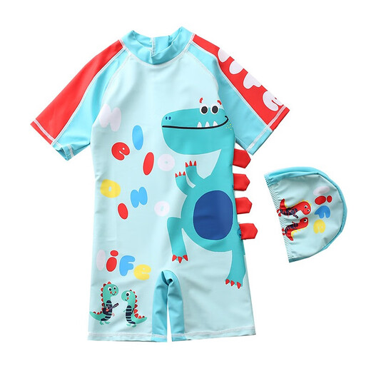 New children's swimsuit boy suit boy one-piece child small, medium and large children's swimsuit baby sun protection swimsuit dark green_white cloud green dinosaur 165 S_(70-80cm_15-20Jin Jin equals 0.5 kg)