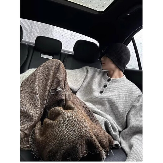 Autumn and winter fashion cleanf single-breasted sweater men's fashion lazy style Henry collar sweater loose jacket gray M