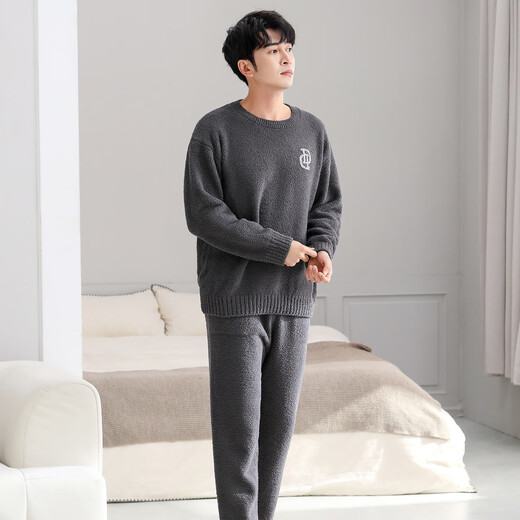 LangSha Couple Pajamas Women's Winter Half Velvet Warm Casual Non-shedding Can Be Weared Outside Men's Autumn and Winter Home Clothes Set 22066 Pink Female L