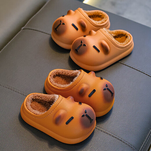 Kapibara children's cotton slippers feel like stepping on poop, boys' winter cute non-slip indoor bathing soft-soled baby slippers, upgraded version of environmentally friendly material desert gray slippers, size 12 35/36 (shoe inner length 21CM, suitable for feet 20