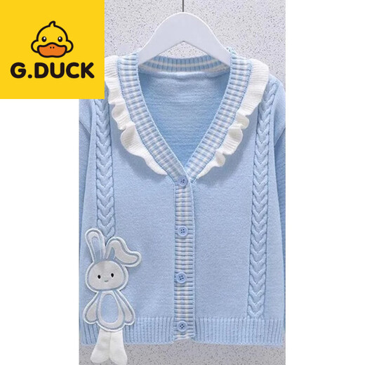 G.duck girls jk suit skirt spring and autumn new style girls college style big children's shirt jacket pleated skirt three-piece set blue three-piece set shirt bunny blue jacket + skirt 130