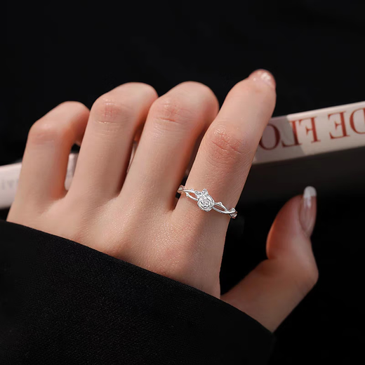 Sterling silver rose live ring light luxury plain ring women's open ring niche high-end index finger ring tail ring sterling silver rose live ring pure silver / gram weight about 1.7g / piece