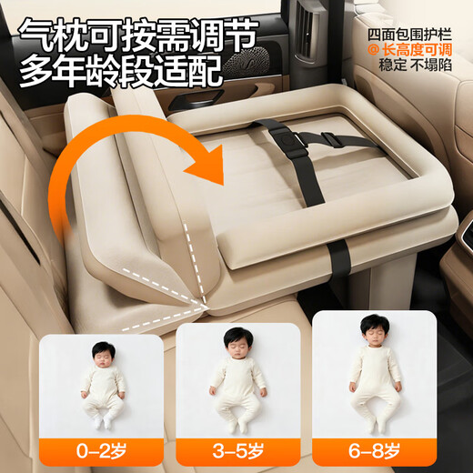 XIANNIAO car baby bed, children's high-speed rail sleeping artifact, in-car inflatable portable sleeping mattress for rear seats with babies, automatic inflatable luxury model, electric pump + adjustable length and height + wrap-around guardrails, long-distance baby travel, airplane, train, second-class car, folding rest bed sleeping mat