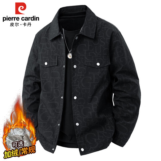 Pierre Cardin jacket men's spring, autumn and winter trendy loose workwear jacket men's lapel casual high-end clothes black XL