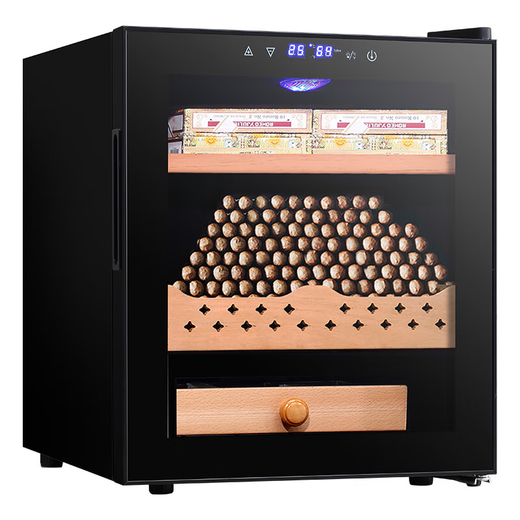 Bacchus cigar cabinet with humidity control, constant temperature and humidity control humidifier box, mini small household solid wood cedar wood embedded mellow culture naked culture red wine cigars energy-saving air-cooled frost-free 5th generation constant humidity system + double side lights (1 naked culture + 1 box culture) 50L