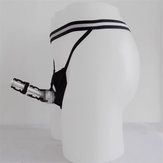 Men's underwear JJ elastic split thong panties hollow five-ring restraint ring large size sexy couple crotchless pants black one size