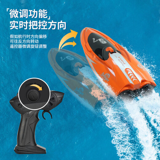 2.4G Twin Turbo Jet Bateau télécommandé Course aquatique Jouet de bateau électrique pour enfants Jouet de bateau de vitesse télécommandé à grande vitesse Modèle de bateau de course 1 batterie Orange/Double Turbo Jet Speed ​​​​Boat