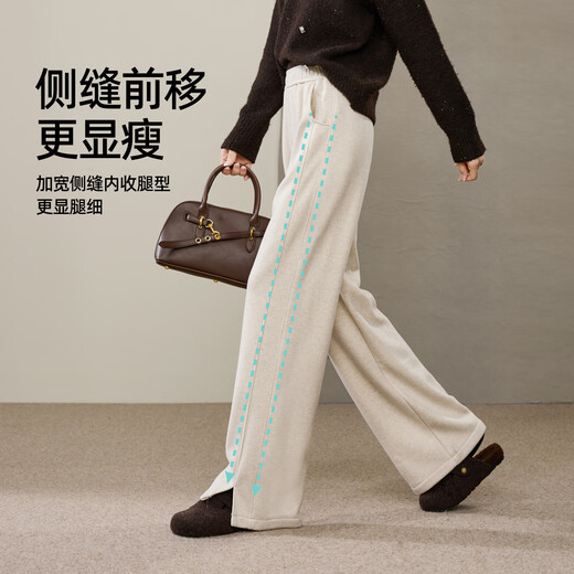 ESE-Y herringbone pattern acetate wool plus velvet narrow straight pants for women winter thick high waist drape casual wide leg white pants black gray 28