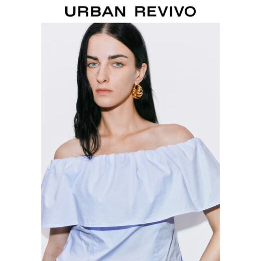 UR new autumn women's fashion ruffled one-shoulder blouse shirt UWM250096 Purple Blue XS