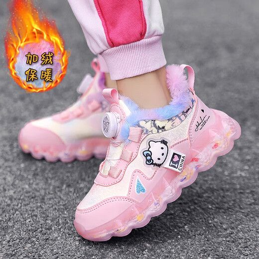 Girls' cotton shoes winter new style plus velvet and thickened large cotton girls' sports shoes leather surface waterproof anti-slip soft sole large cotton shoes 612 pink large cotton warm upgraded version 28