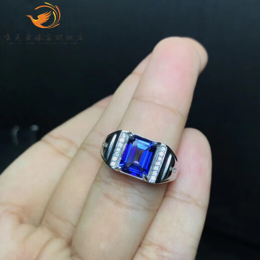 Weimeitang Men's Ring Tanzanite Blue Topaz Blue 925 Silver Live Mouth Adjustable Gemstone Ring Men's Ring 925 Silver Electroplated Platinum Opening Adjustable