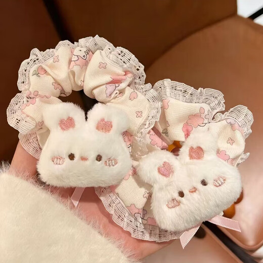 Cute butter bear and bunny hair band satin pink girl cartoon headband large intestine ponytail hair ornaments little bear + bunny