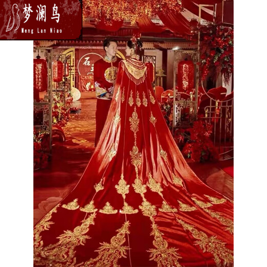 
Menglan Bird Phoenix Crown and Red Chest Wedding Dress Full Wedding Clothes Bride 2025 Chinese Wedding Dress Palace Style Hanfu Clothes Xiuhe Large Tail Feather Drag 3 meters All Size