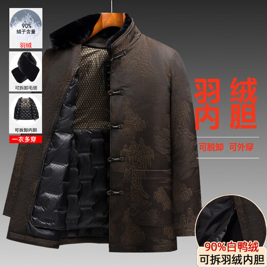 JEEP SPIRIT Birthday clothes for the elderly, grandpa Chinese style winter clothes, dad's birthday clothing, middle-aged and elderly Tang suit men's down jacket 825 burgundy top (removable fur collar + down liner) 90 white XL suitable for 115-135 Jin Jin equals 0.5 kg