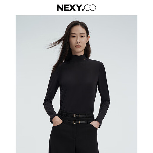 NEXY.CO mall's same style 2025 autumn new black stand-up collar stretch shirt half turtleneck thermal top black XL