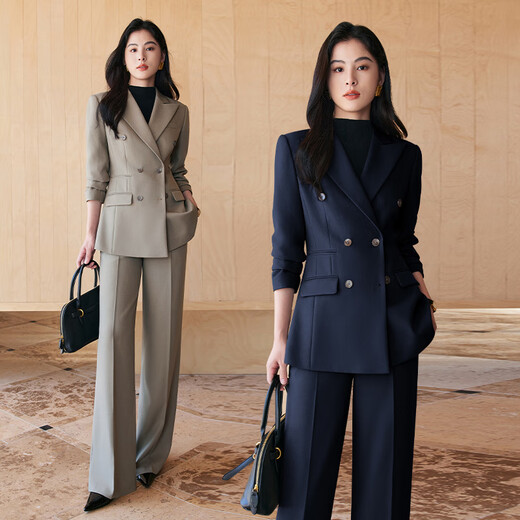 BAFEIYA goddess style big-brand professional commuting versatile suit for women high-end western style slim slim suit two-piece suit navy long-sleeved suit + wide-leg pants 2XL