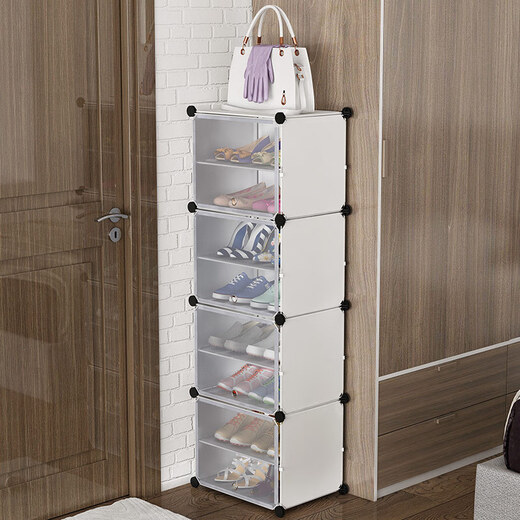 Chengyaoge thickened plastic shoe rack household dust-proof assembled shoe cabinet door folding large capacity transparent shoe box storage rack 4 layers white picture 2 please check whether it is the required product