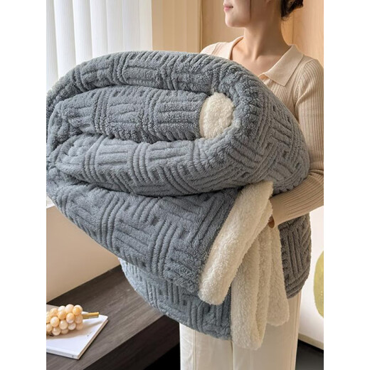 Dohia Lamb's Velvet Blanket Thick Blanket Bed Office Nap Blanket Shawl Sofa Blanket Quilt Sheets 2025 Soft-Dark Khaki Category A Maternal and Infant Grade Long-term Use and No Shedding Baby Blanket-100x150cm Thickened Shu Cotton Lamb's Velvet Multi-Function