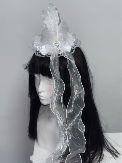 Jiyu original dark gothic Lolita rhinestone lace Lolita subculture hair accessories hairpin feather headdress top hat black curly feather top hat