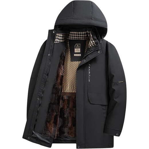 2025 Winter Removable Liner Hooded Cotton Clothes for Young and Middle-aged Men Winter Clothes with Velvet and Thickened Business Casual Thermal Cotton 8519-Black 2XL